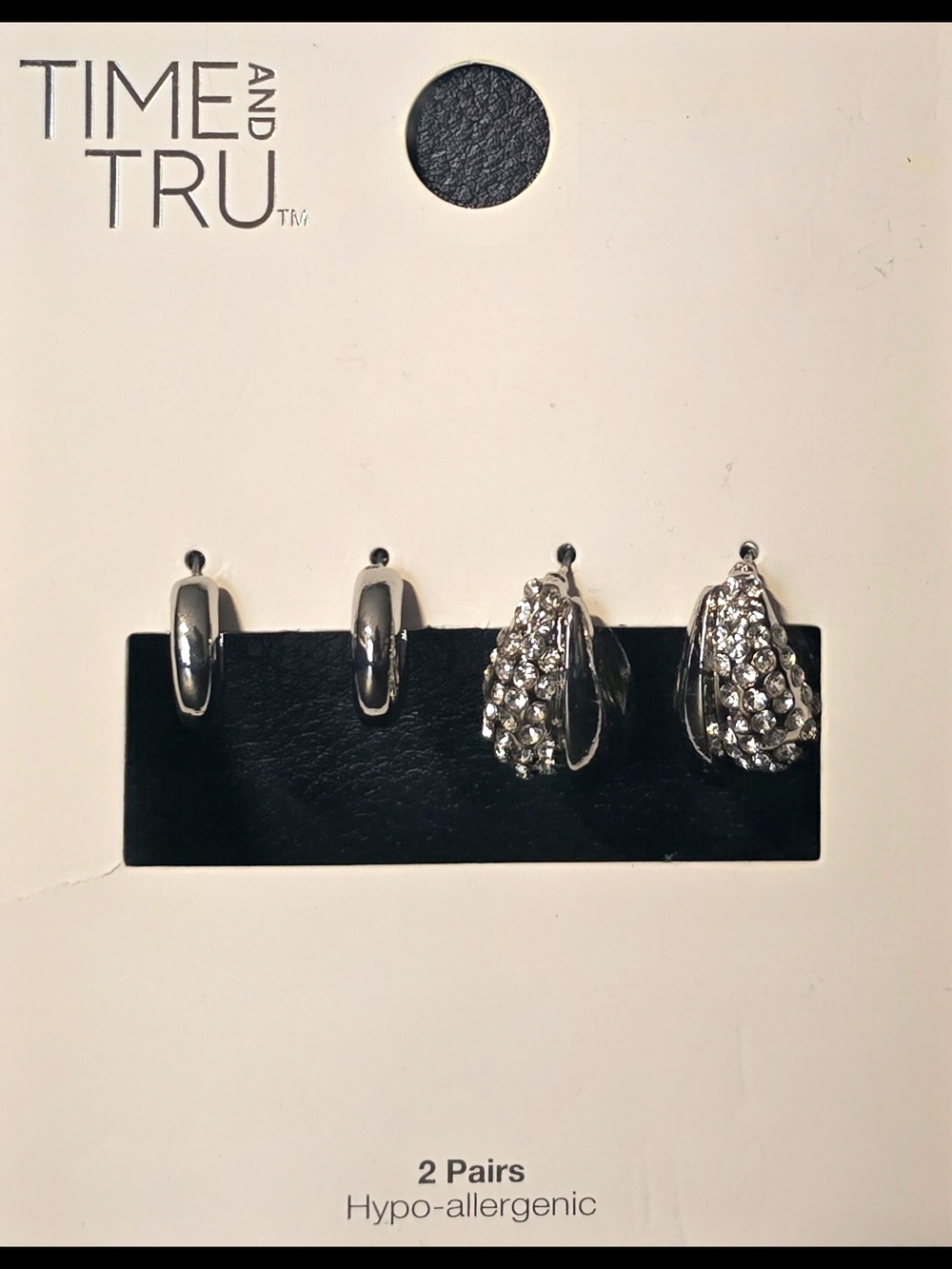 Time and Tru Silver-Tone Earring Set with Rhinestones